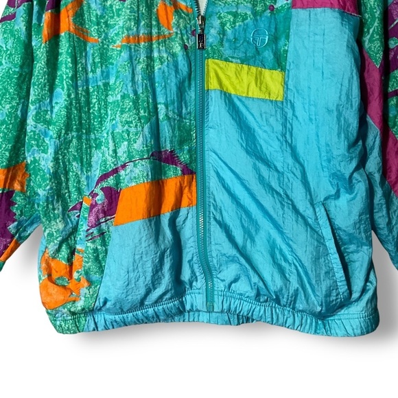 Sergio Tacchini Vintage Windbreaker Sz 10 Womens Italian Blue 80's Retro Jacket - Picture 3 of 10
